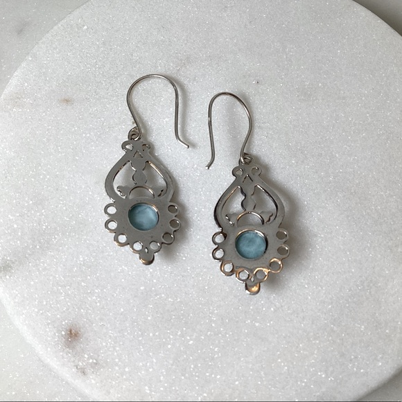 Natural Larimar .925 Sterling Silver Dangle Earrings - Picture 10 of 17